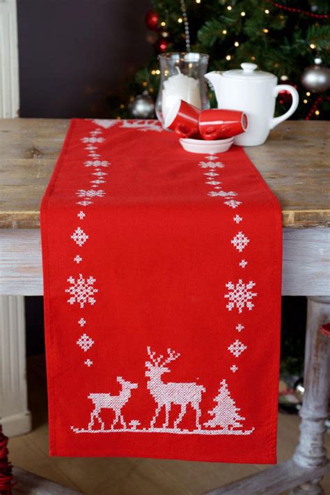 Diy Embroidery Kit Christmas Cross Stitch Table Runner Etsy