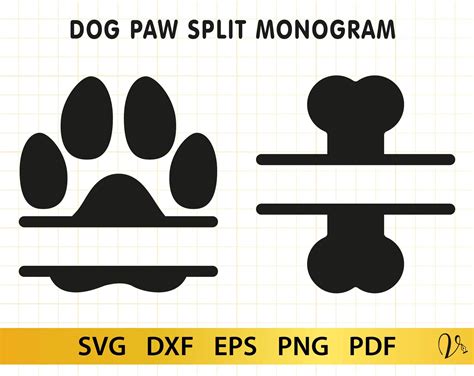 Split Monogram Paw Print Svg File Monogram Svg File Paw Etsy Images