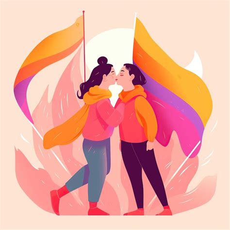 Premium Ai Image Illustration Lesbian Couple Kiss