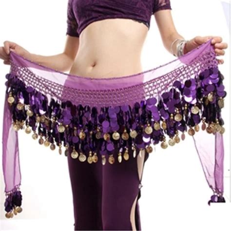 New Fashion Multi Color Chiffon Belly Dance Hip Wrap Scarf Coin Sequin