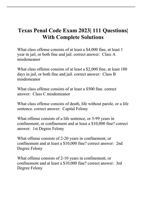 Texas Penal Code Exam 2023 111 Questions With Complete Solutions Tx Penal Code Stuvia Uk