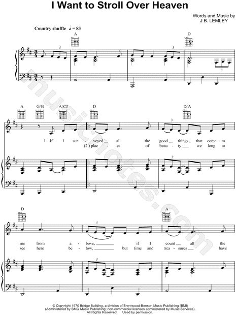 J B Lemley I Want To Stroll Over Heaven Sheet Music In A Major Transposable Download