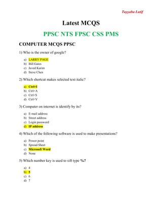 Latest Mcqs Pdf