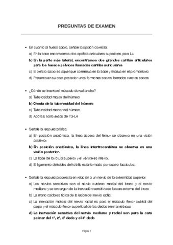 Preguntas De Examen Anatomia I Pdf