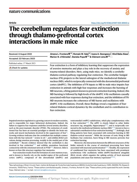 Pdf The Cerebellum Regulates Fear Extinction Through Thalamo