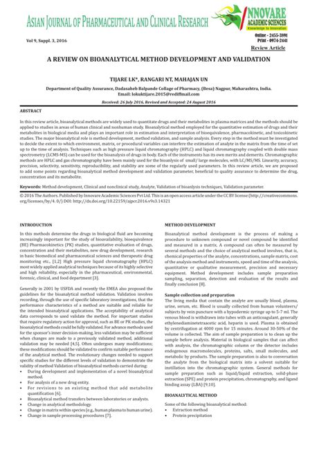 Pdf A Review On Bioanalytical Method Development And Validation