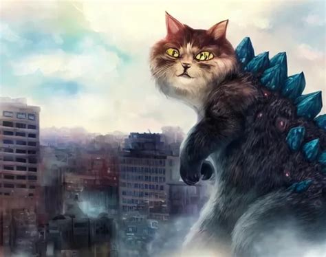 Giant Cute Cat Godzilla Hybrid Destroying A City Ca