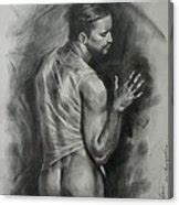 Original Drawing Sketch Charcoal Chalk Male Nude Gay Man Art Pencil On