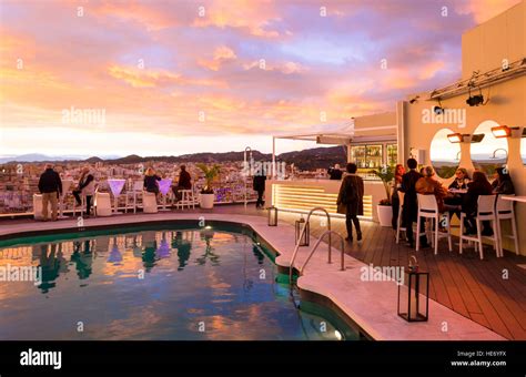 Rooftop Terrace Of Ac Hotel Malaga Palacio In Malaga During Sunset