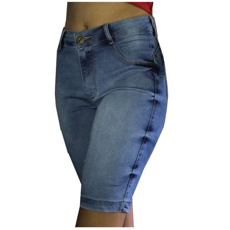 Bermudas Jeans Feminina Ciclista Cintura Alta Lycra Roupas