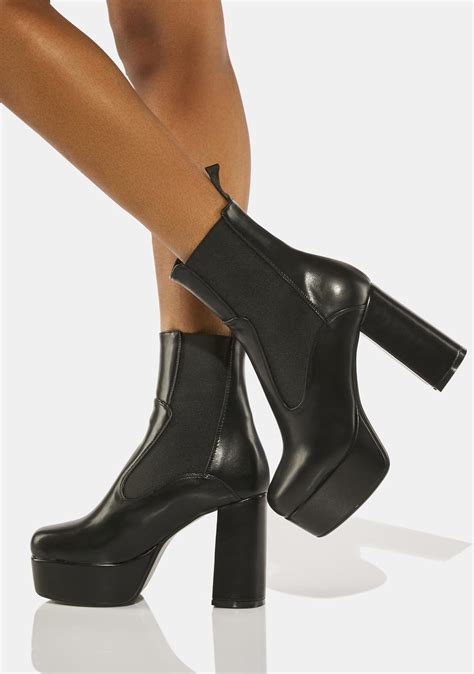 Lamoda Vegan Leather Platform Heel Ankle Boots Black Dolls Kill