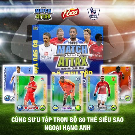 Bộ 80 Thẻ cầu thủ Ngoại hạng Anh 2008 09 size Poca Match Attax thẻ in