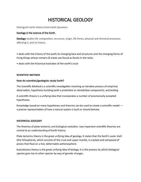 Historical Geology - HISTORICAL GEOLOGY Distinguish Earth History from Earth Dynamics Geology is ...
