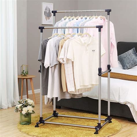 Buy KBZONE Portable Double Pole Telescoplc Clothes Rack Foldable Dual