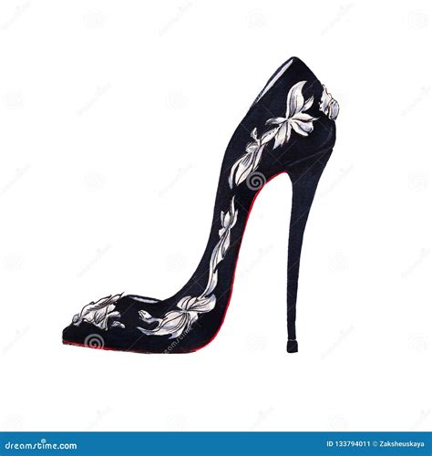 Illustration Isolated Black Women S Shoe On The High Heels Painted