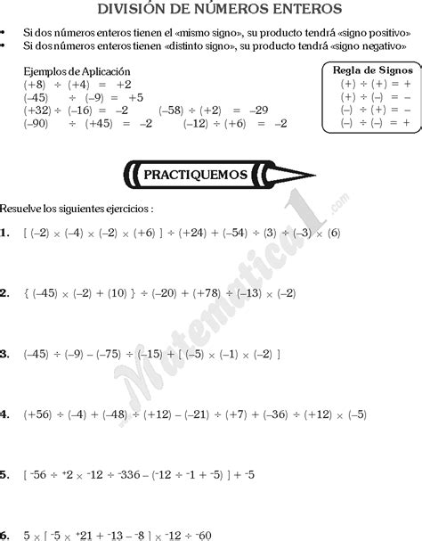 Operaciones Con NÚmeros Enteros Ejemplos Ejercicios De MatemÁtica De Sexto Grado De Primaria O