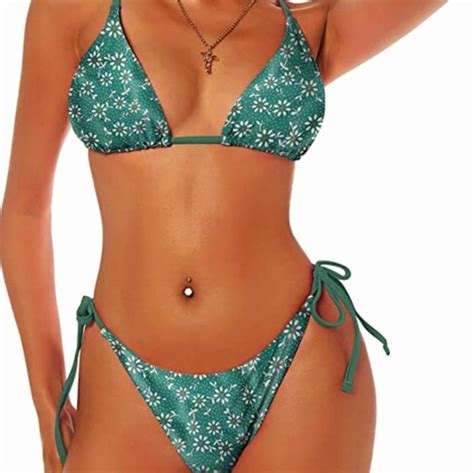 Zaful Swim Zaful Womens Triangle Bikini Floral String Bikini Set