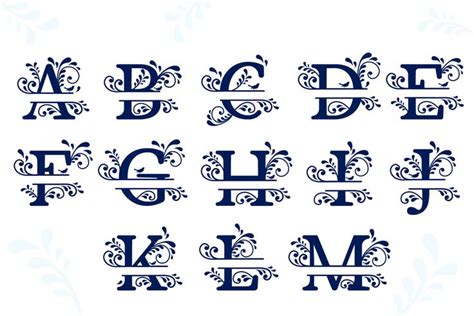 Alfabeto Svg De Monograma Dividido Monograma Dividido Floral Svg