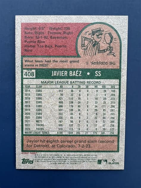 2024 Topps Heritage 408 Javier Baez Color Swap SP SSP Detroit Tigers