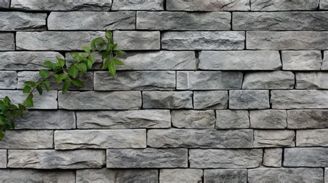 Gray Stone Brick Wall Texture With Grass Pattern For Seamless Design