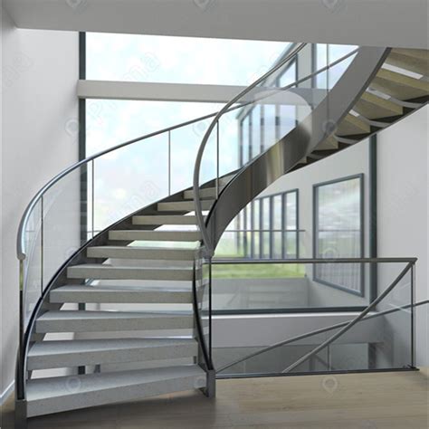 Prima Wooden Tread Glass Railing Curved Staircase China Stairs And