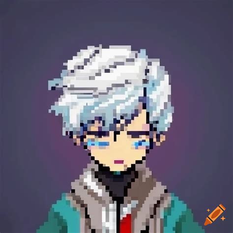 Pixel Art Of An Anime Boy With White Hair On Craiyon