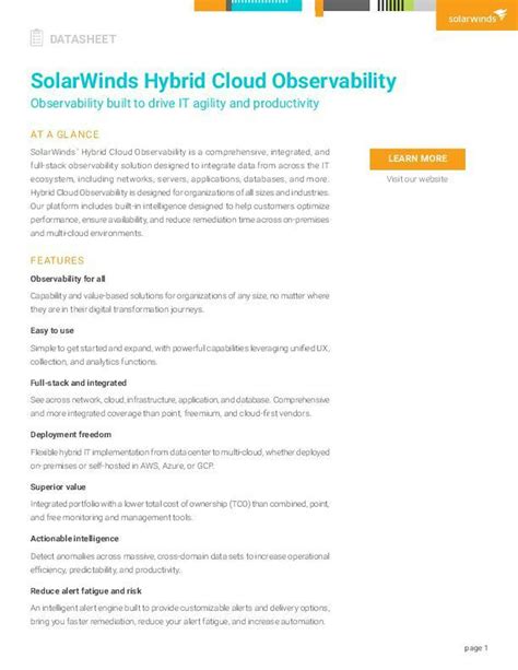 Solarwinds Hybrid Cloud Observability Feature Benefits Datasheet