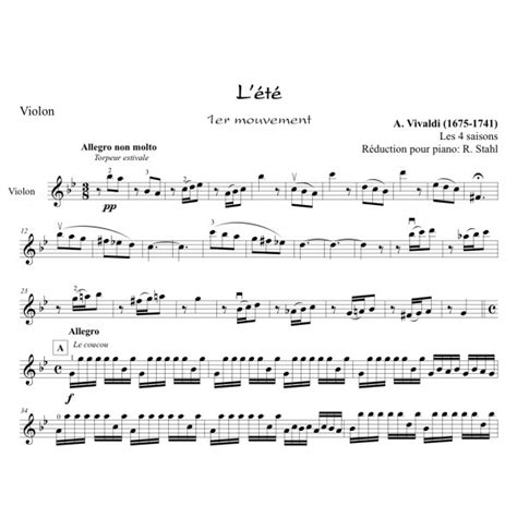 Vivaldi Les Saisons L Ete Violon Et Piano Partitions En Ligne