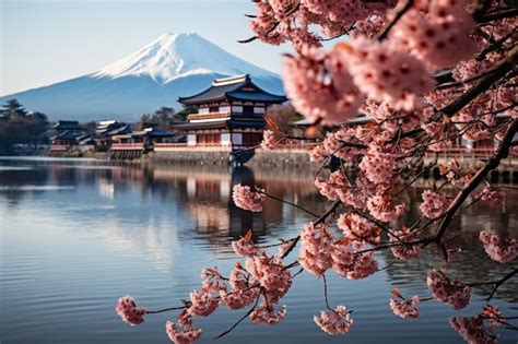 Premium Photo | Fuji mountain and cherry blossoms in spring