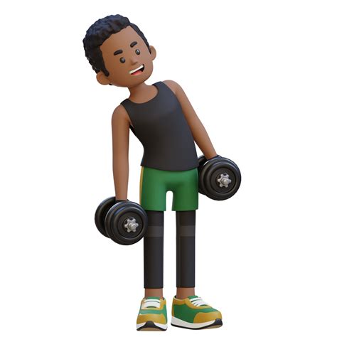 D Sportsman Character Performing Dumbbell Side Bend Png