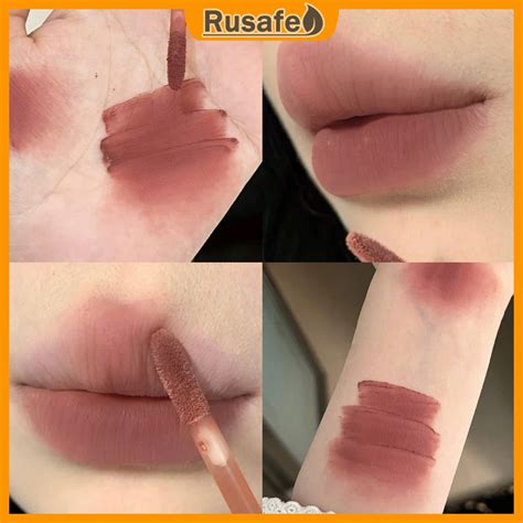 Lip Gloss Matte Velvet Lip Glaze Nude Lip Mud Long Lasting Waterproof Whitening Round Tube