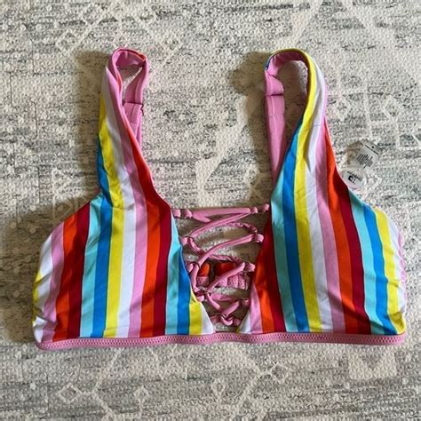 Tinibikini Swim Tinibikini Swimwear Bikini Top Blue Pink Whitesmall