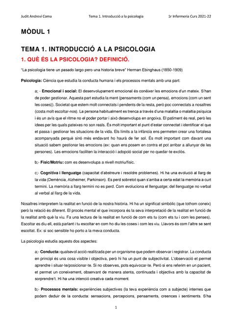 Tema 1 Introducció A La Psicologia MÒdul 1 Tema 1 IntroducciÓ A La Psicologia 1 QuÈ És La