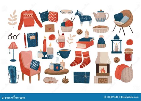 Collection Of Hygge Icons Big Set Of Cozy And Warm Elements Vector Illustration On White