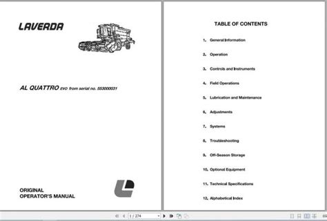 Laverda EU Harvesting AL 4 Evolution Combines Operator S Manual L273012L