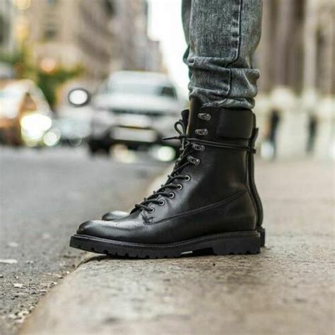 Men Handmade Black Military Boots Men Lace Up Climber Leather Boot In