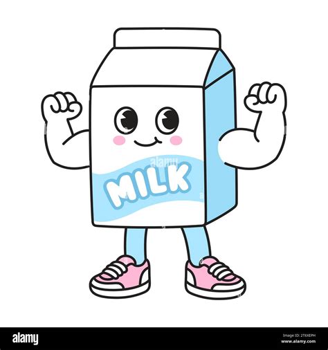 Cartoon milk carton character flexing biceps, funny vector illustration ...