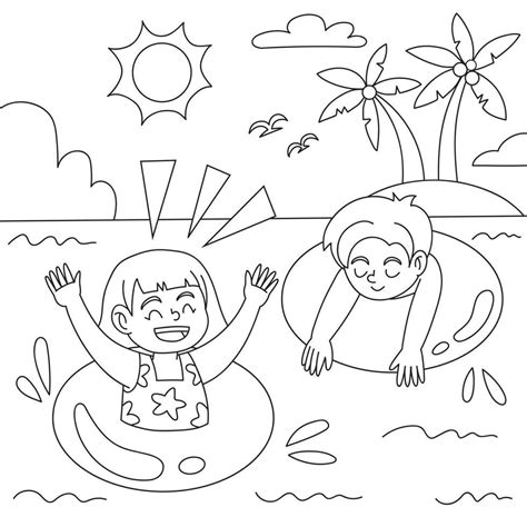 Kids swimming in the beach coloring page vector illustration 24272817 ...