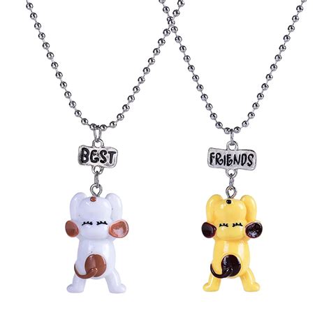 2pcslot Best Friends Cute Yellow Cat Kid Necklaces 3 D Imitation