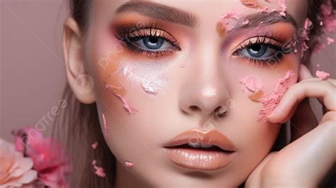 Woman Posing With Pink Makeup Background Makeup Aesthetic Picture Abstract Aesthetic