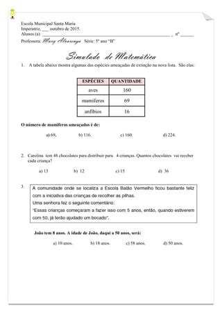 Simulados de Matemática 4º ano e 5º ano sur ve