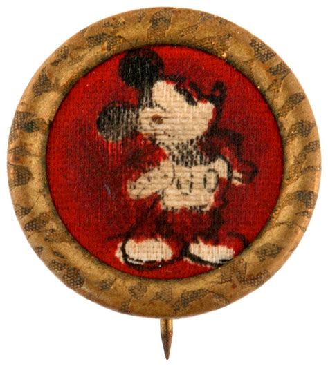 Hake S Mickey Image On Cloth With Brass Rim Button Given With Early