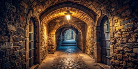 Ancient Dark Secret Passage Of A Castle Ai Generative Stock