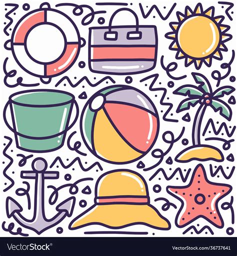 Hand Drawn Summer Beach Doodle Set Royalty Free Vector Image