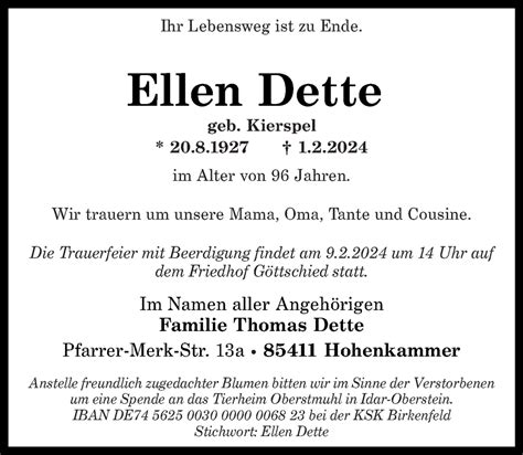 Traueranzeigen Von Ellen Dette Rz Trauer De