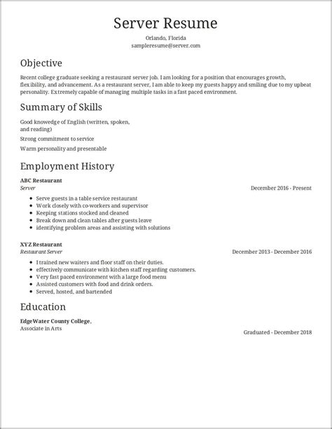 Fine Dining Restaurant Resume Skills Resume Example Gallery