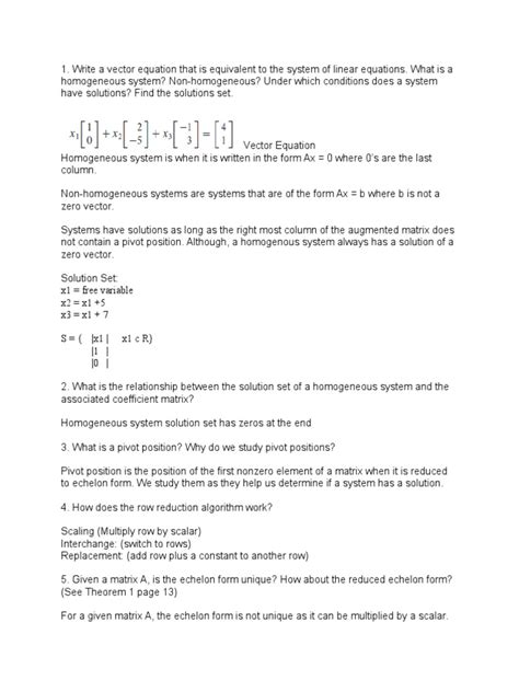 Linear Algebra Test 1 Review Pdf System Of Linear Equations