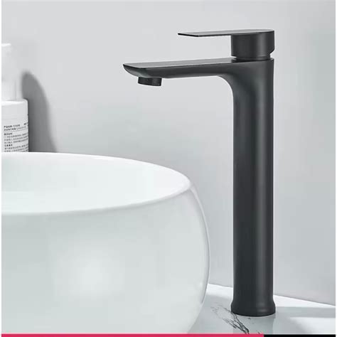 HITAM Hot Cold Sink Faucet Black Stainless 304 High Thick Slim 53A Water Faucet Hand Wash Black