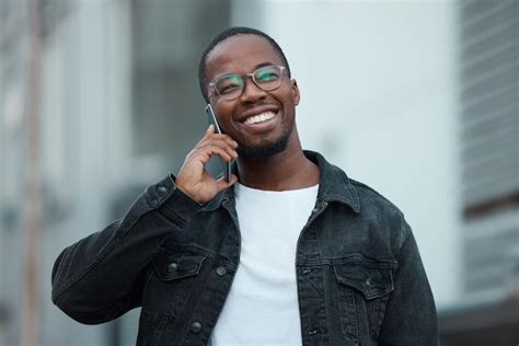 Premium Photo Happy Black Man Smile And Urban Phone Call For