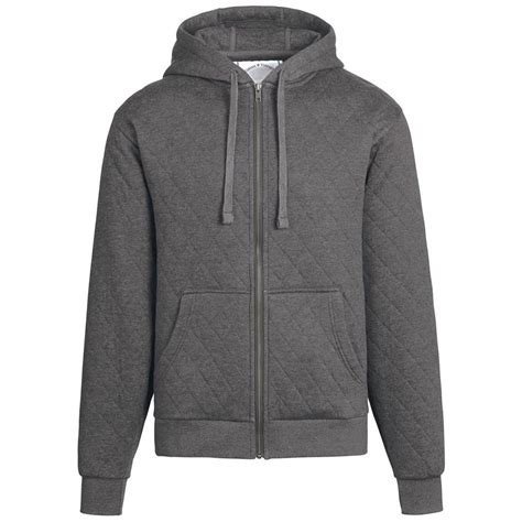 Landway Men S Heather Grey Kingsley Quilted Fleece Hoodie